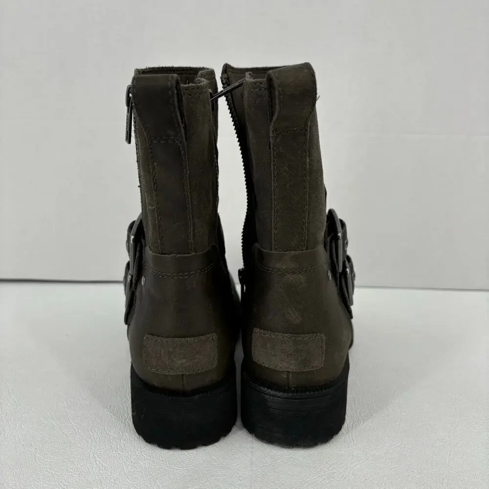 UGG Wilde‎ Moto Buckle Boots Women's Size 5.5 Waterproof Leather Suede Wool